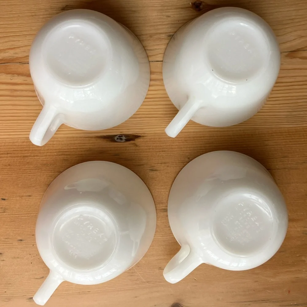 Vintage Corning Pyrex 8 ounce C-Handle Tea Cups or Coffee Cups Set of Four
